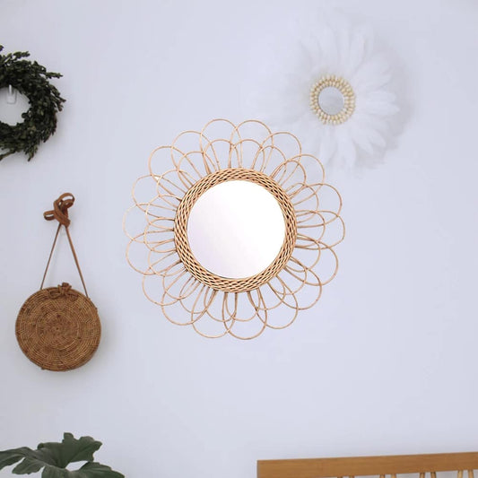 Miroir rotin tendance en forme de fleur