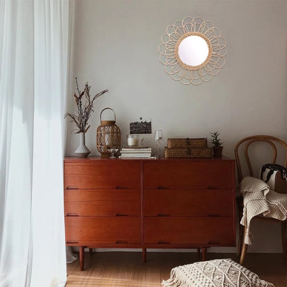 Miroir rotin tendance en forme de fleur