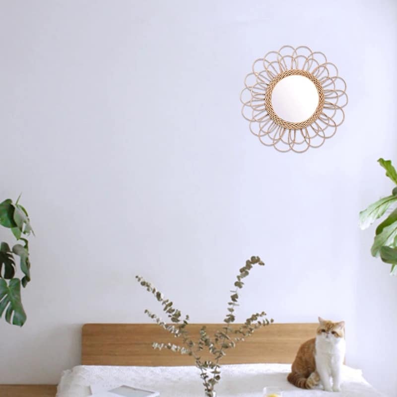 Miroir rotin tendance en forme de fleur