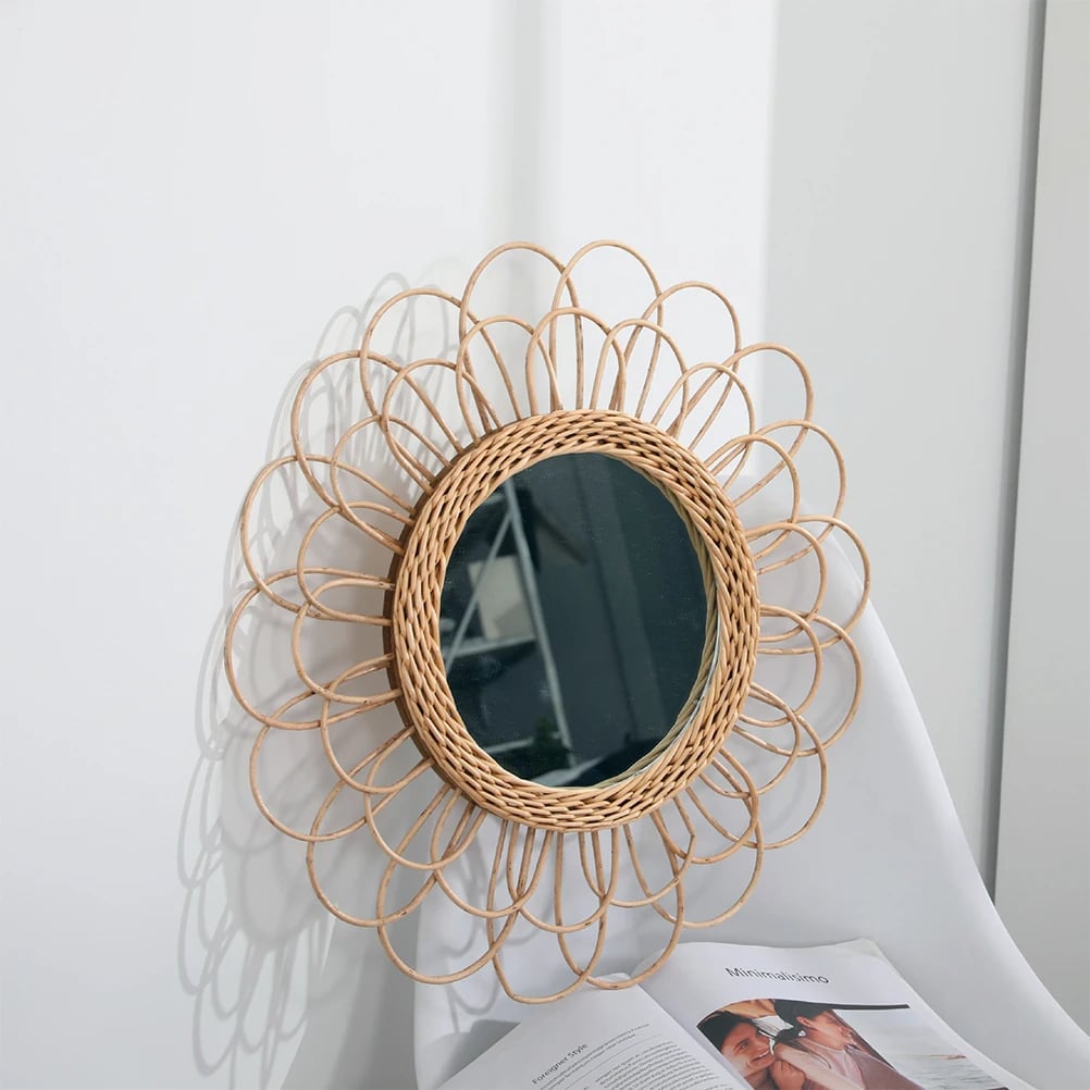 Miroir rotin tendance en forme de fleur