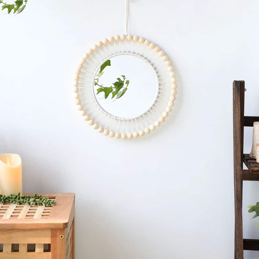 Miroir effet rotin avec perles