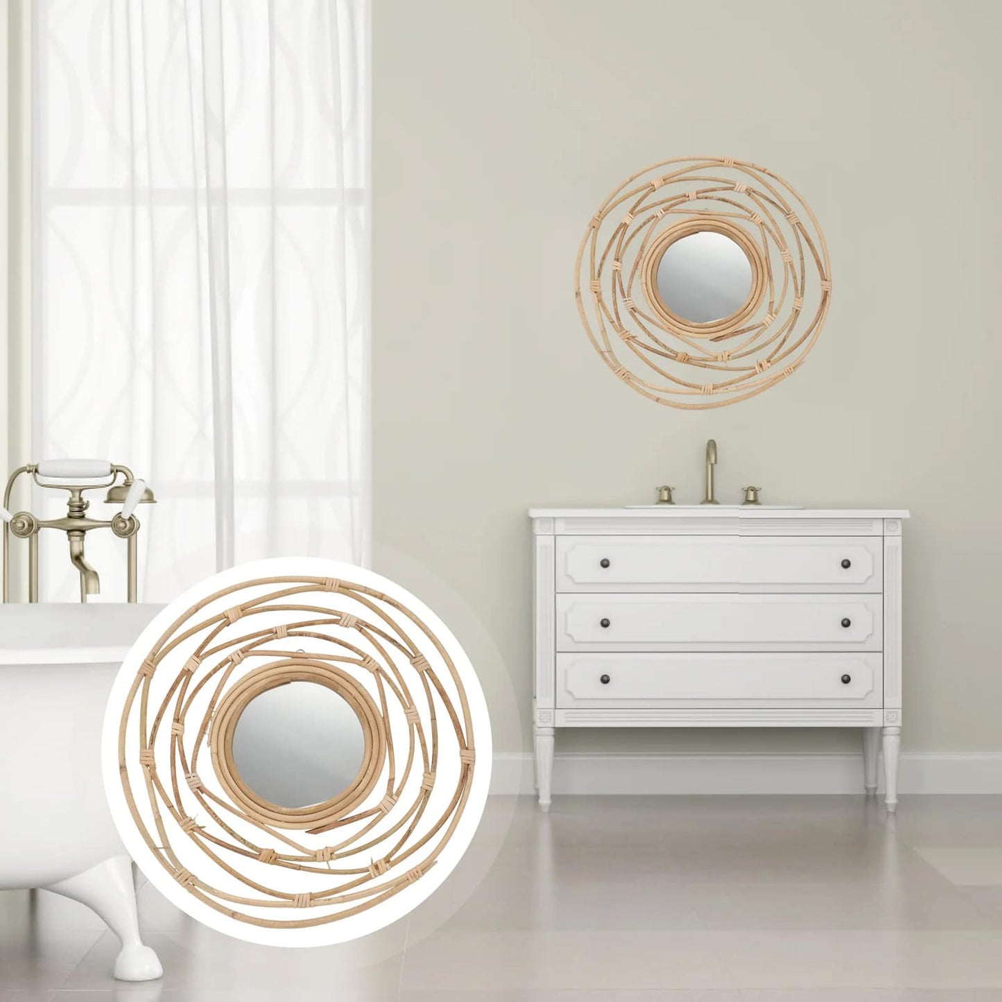 Miroir rotin rond de style nordique
