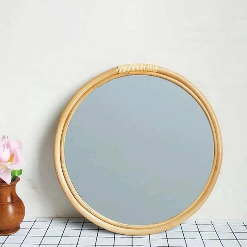 Miroir rotin rond et vintage