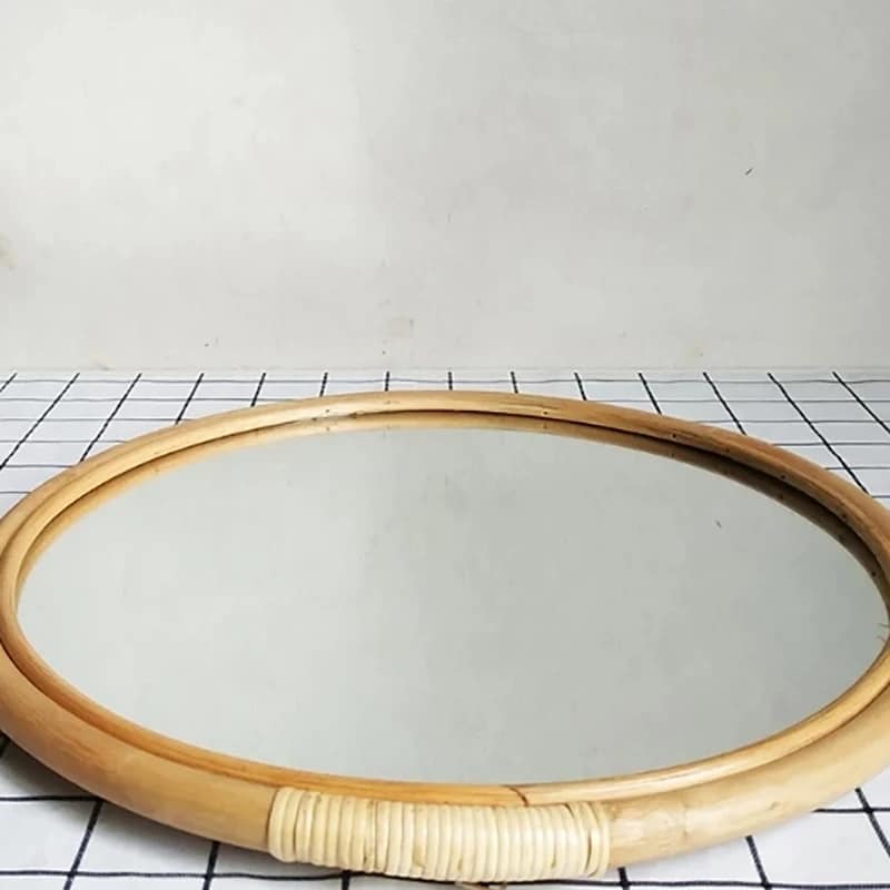 Miroir rotin rond et vintage