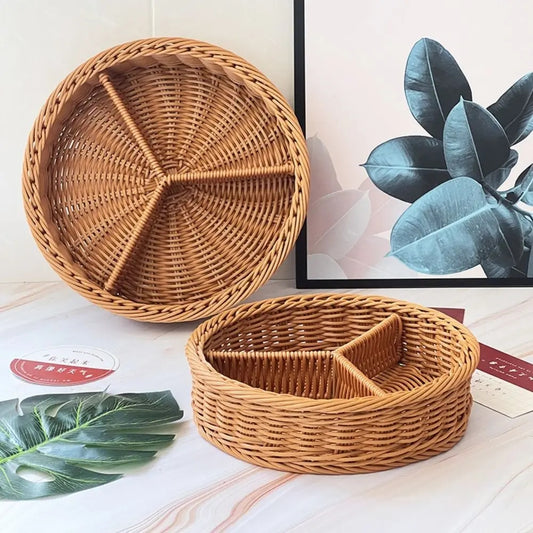 Panier effet rotin rond avec compartiment