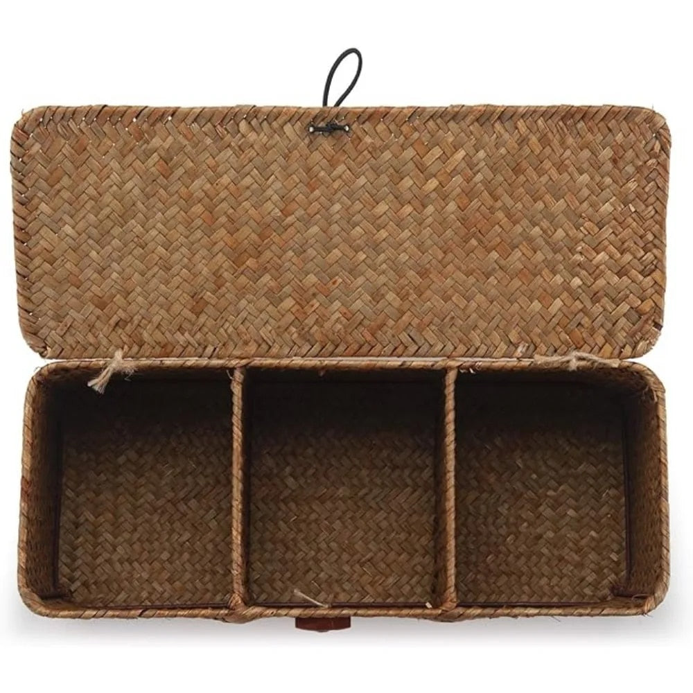 Panier rotin rectangulaire avec 3 compartiments