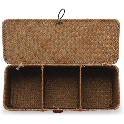 Panier rotin rectangulaire avec 3 compartiments