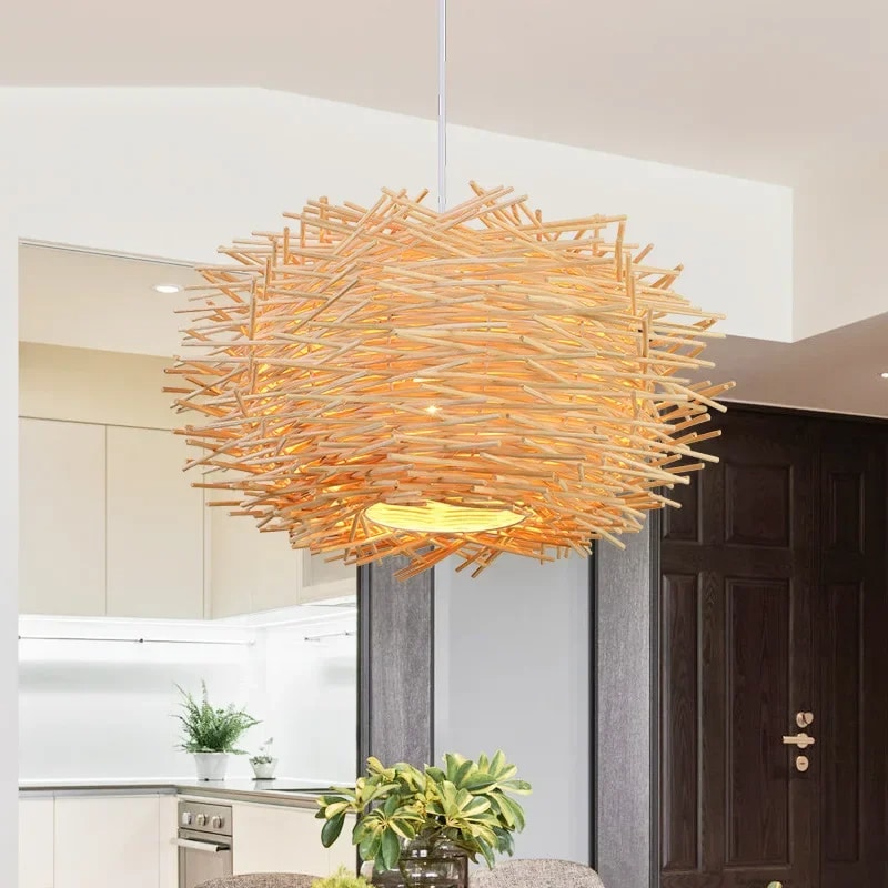 Plafonnier rotin au design de nid d’oiseau