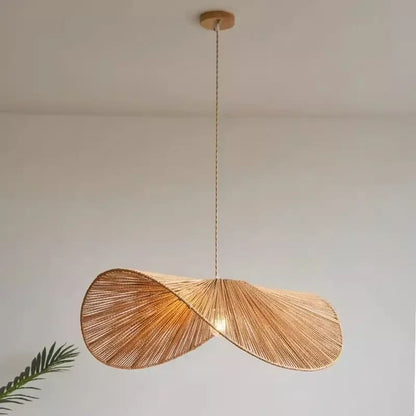 Plafonnier rotin japonais en forme de chapeau