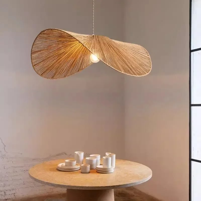 Plafonnier rotin japonais en forme de chapeau