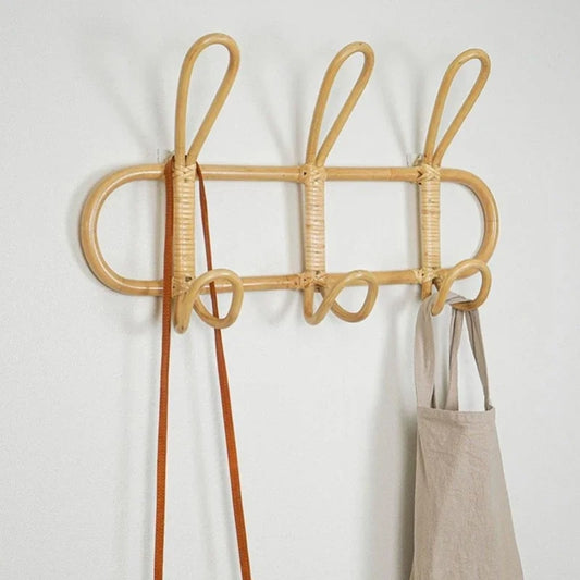 Porte manteau rotin avec 3 crochets