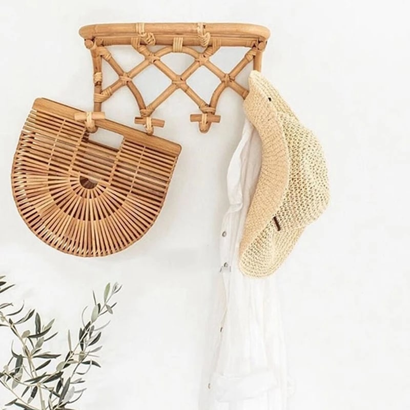 Porte manteau rotin à 4 crochets