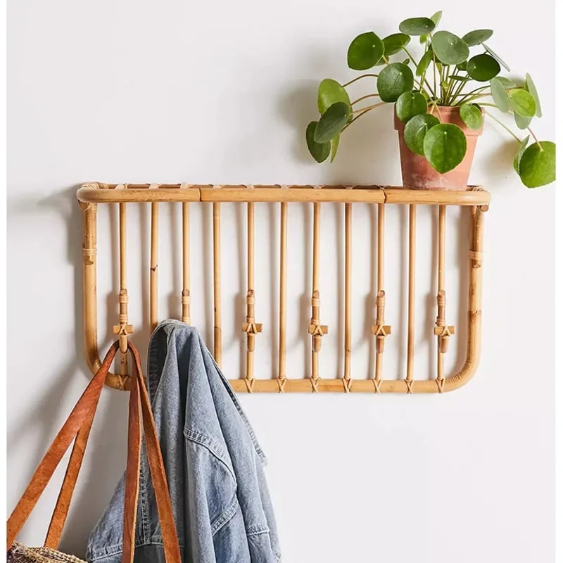 Porte manteau rotin avec plateau