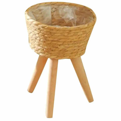 Porte plante rotin et bois avec trépied