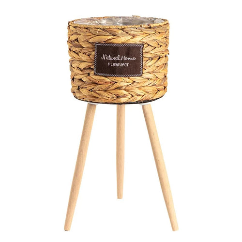 Porte plante rotin rond sur trois pieds