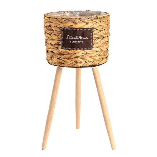 Porte plante rotin rond sur trois pieds