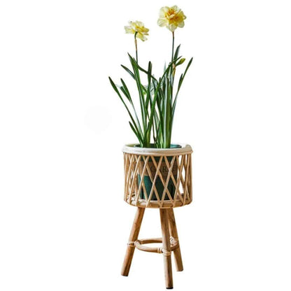 Porte plante rotin rustique de style japonais