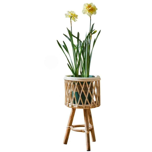 Porte plante rotin rustique de style japonais