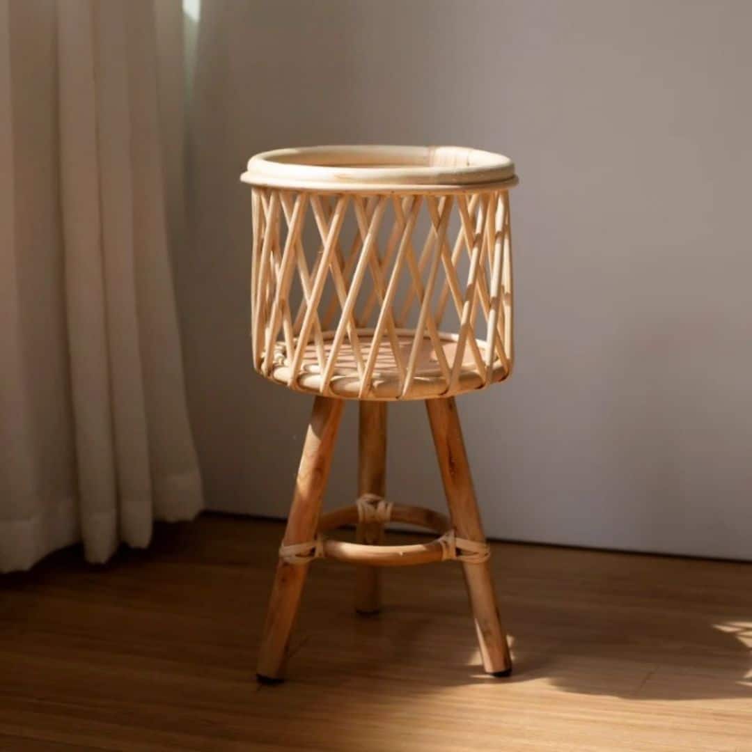 Porte plante rotin rustique de style japonais