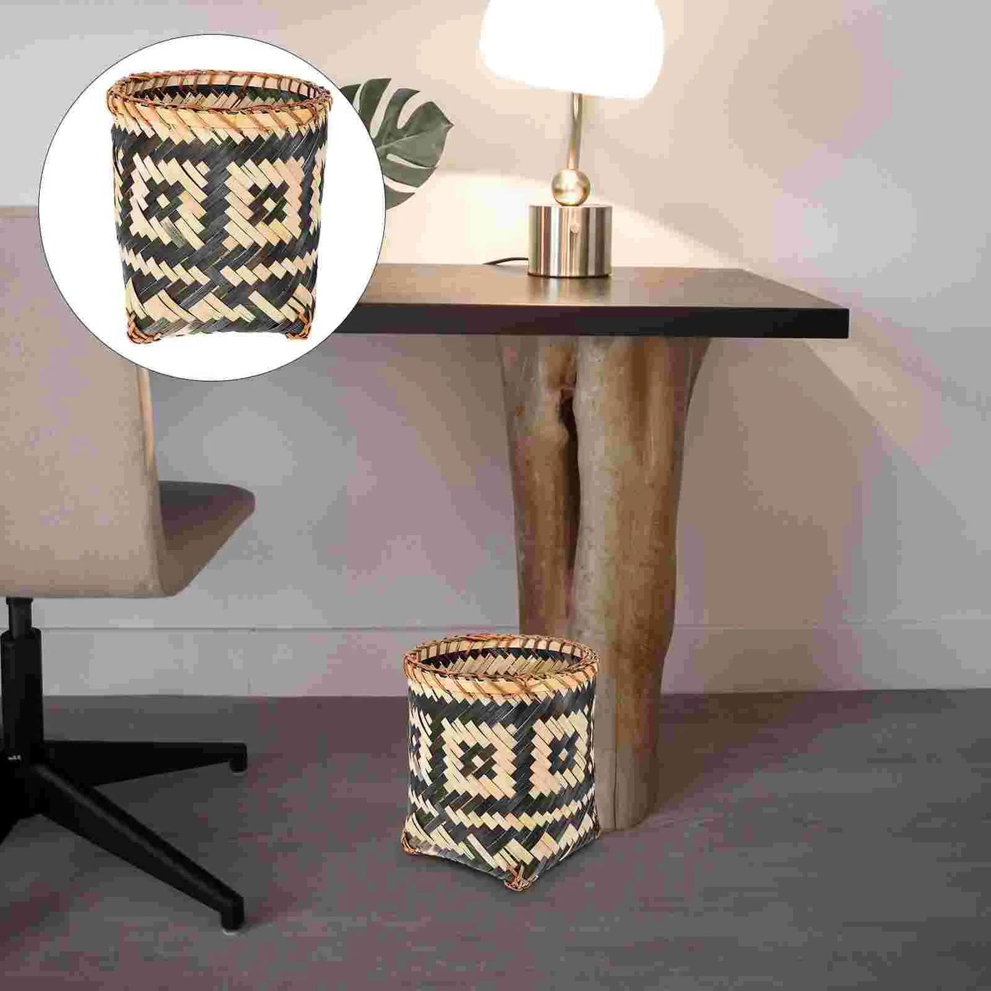 Poubelle effet rotin multifonction au design vintage