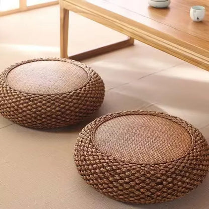 Pouf rotin plat et confortable style japonais
