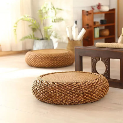 Pouf rotin plat et confortable style japonais