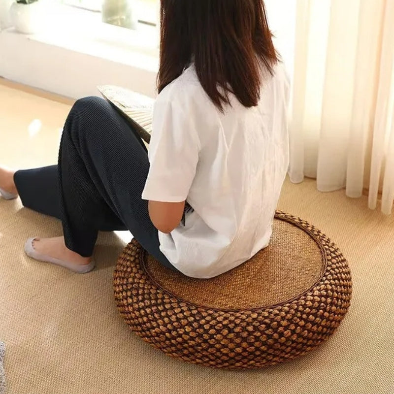 Pouf rotin plat et confortable style japonais
