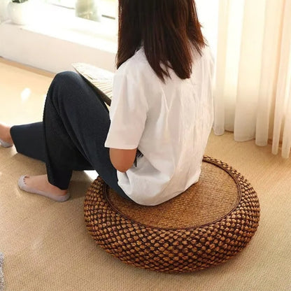 Pouf rotin plat et confortable style japonais