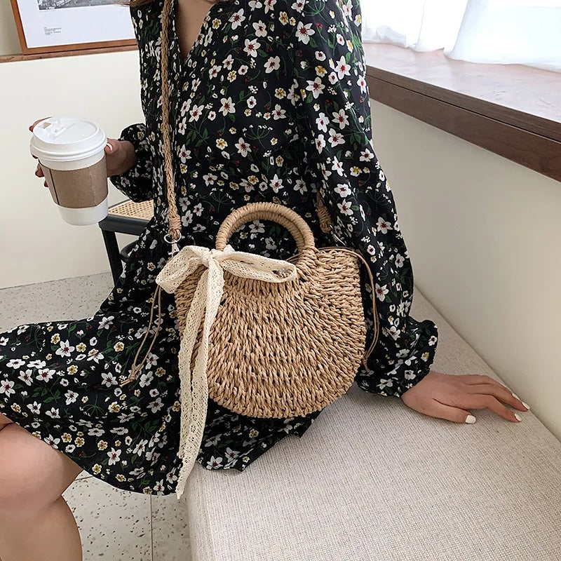 Sac rotin marron avec ruban