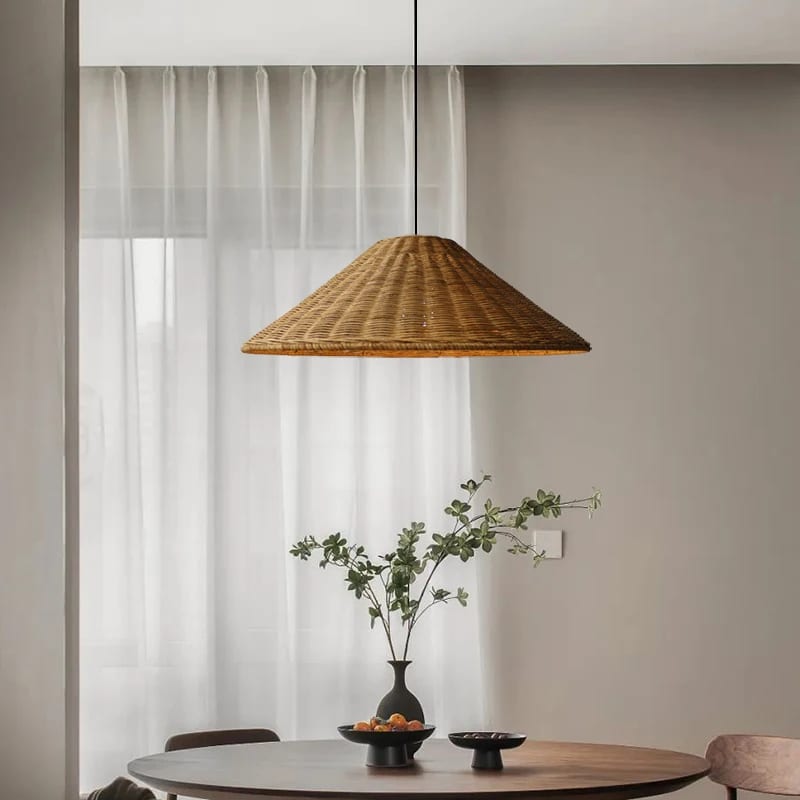 Suspension rotin élégante en forme de chapeau chinois
