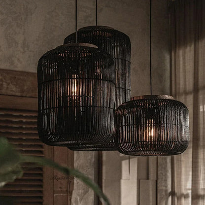 Suspension rotin noir de style japonais