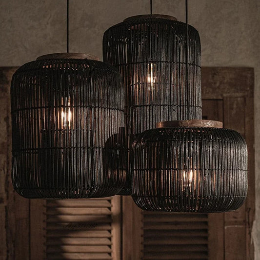 Suspension rotin noir de style japonais