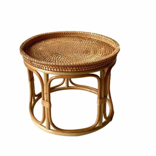 Table basse rotin circulaire et rustique