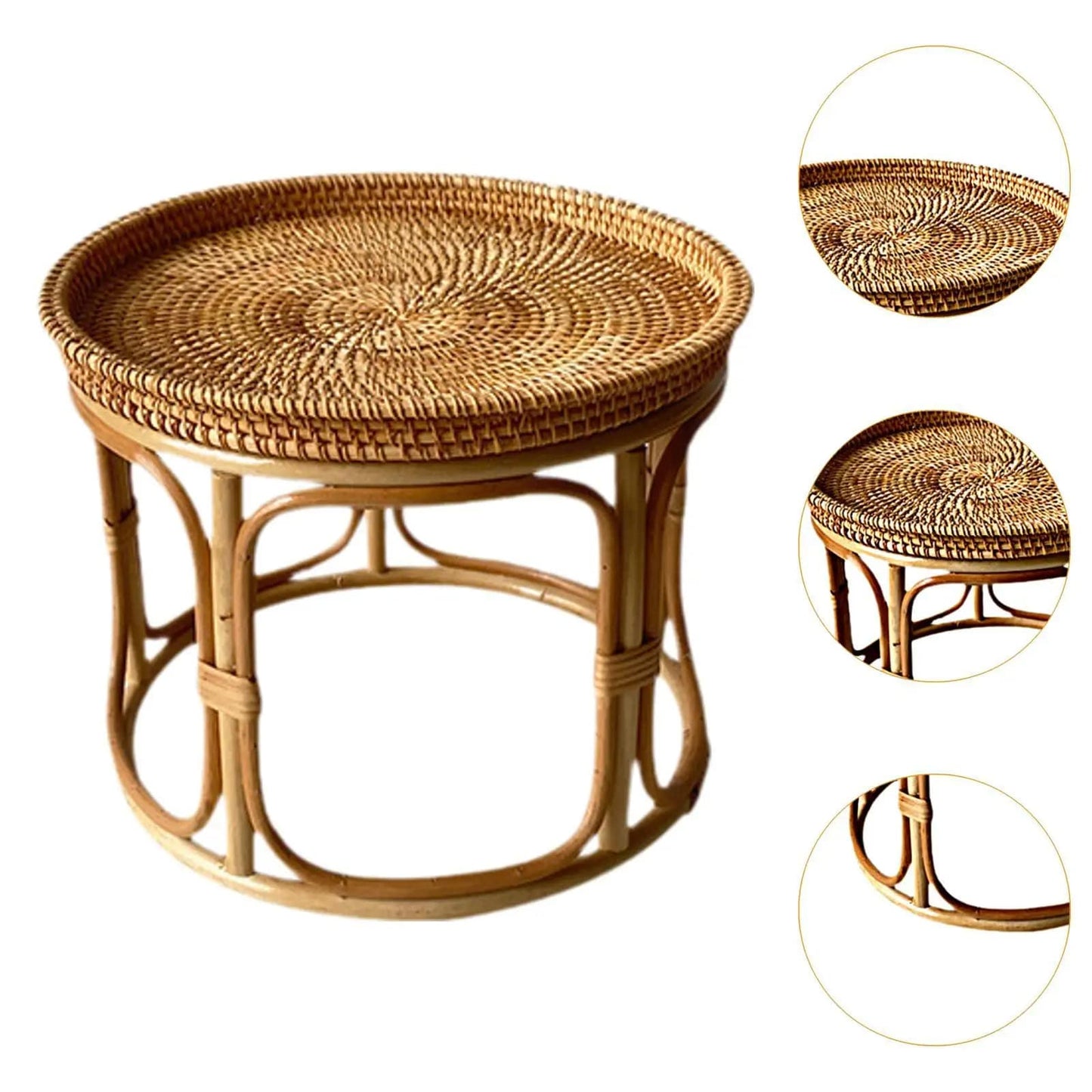 Table basse rotin circulaire et rustique