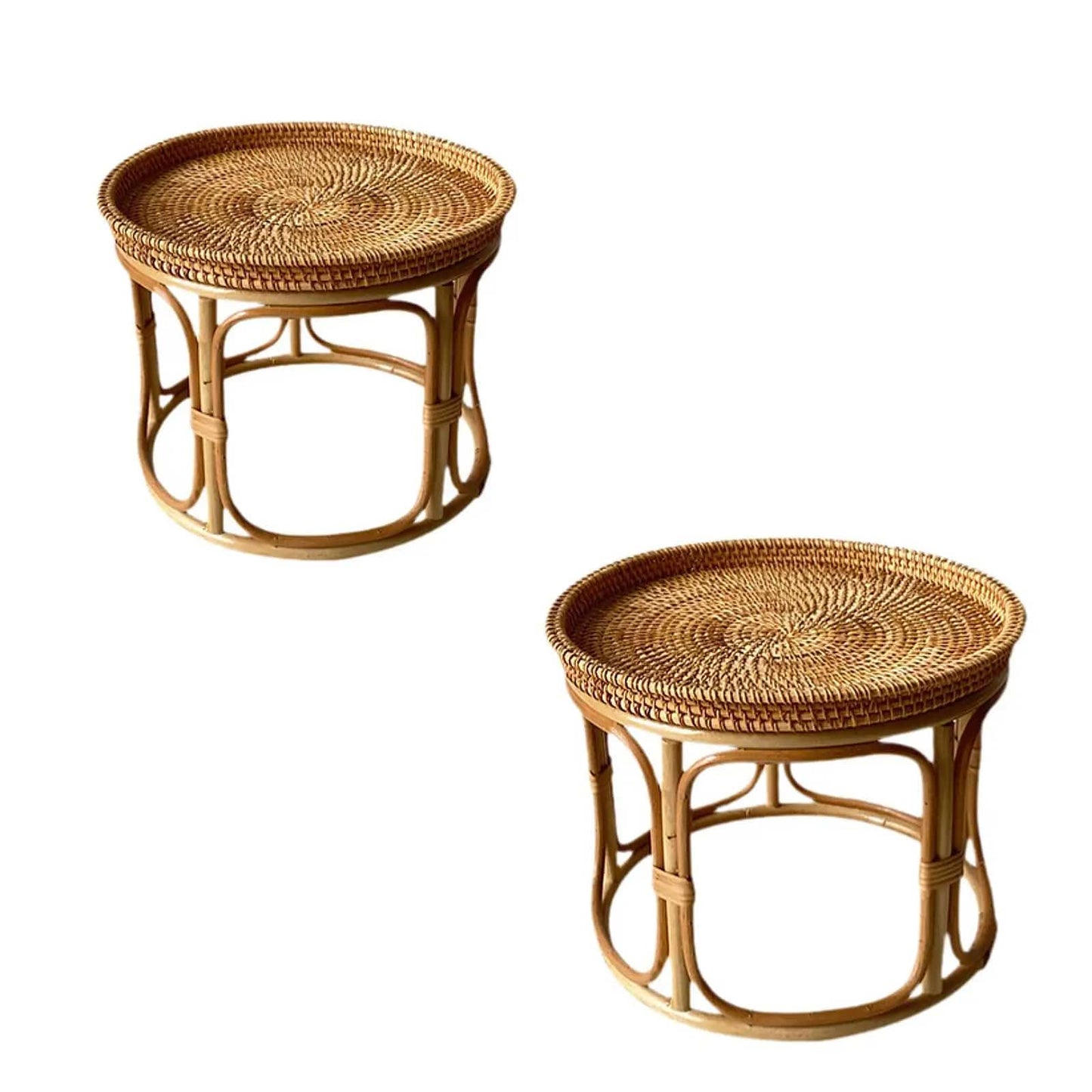 Table basse rotin circulaire et rustique