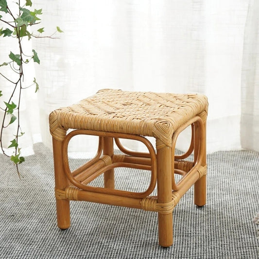 Tabouret rotin carré pratique style rétro