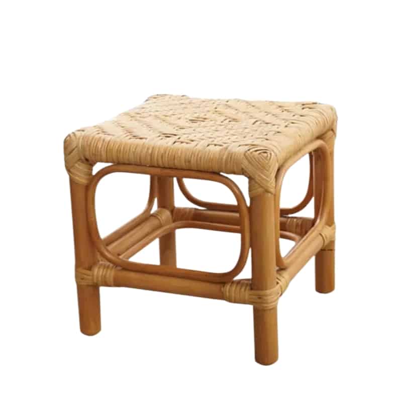 Tabouret rotin carré pratique style rétro
