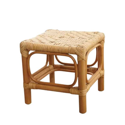 Tabouret rotin carré pratique style rétro