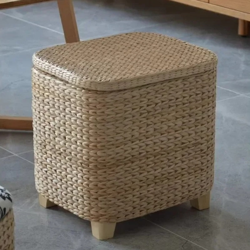 Tabouret rotin avec coffre de rangement