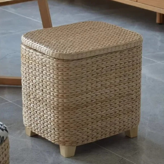 Tabouret rotin avec coffre de rangement