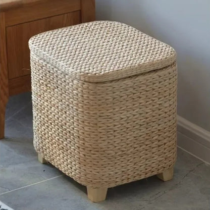Tabouret rotin avec coffre de rangement