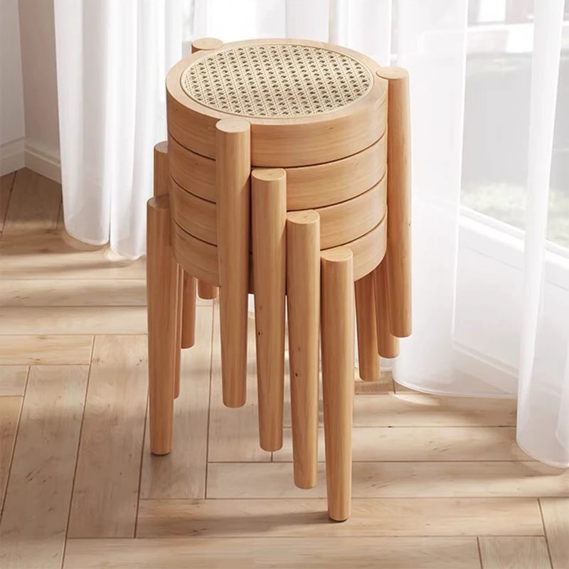 Tabouret rotin rond et minimaliste