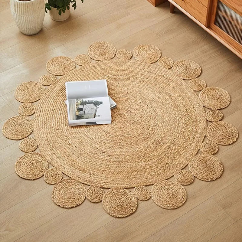 Tapis rotin en forme de fleur