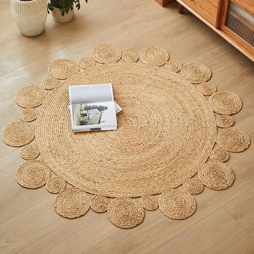 Tapis rotin en forme de fleur