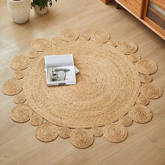 Tapis rotin en forme de fleur