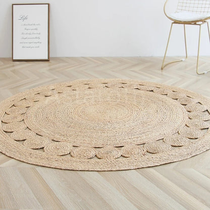 Tapis rotin rond et naturel