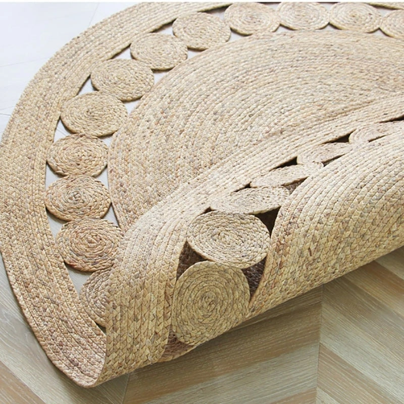 Tapis rotin rond et naturel