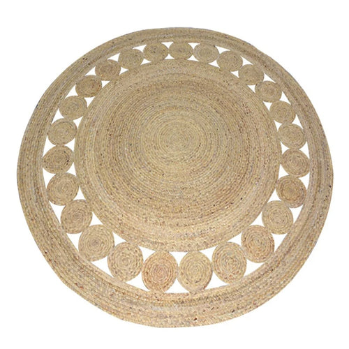 Tapis rotin rond et naturel