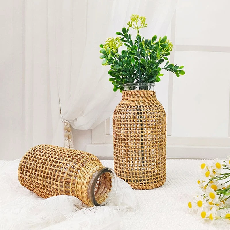 Vase rotin raffiné style rétro