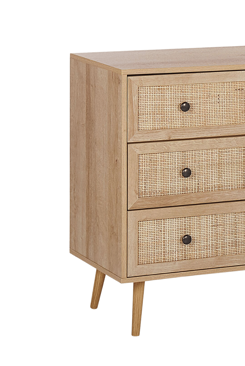 Commode en rotin avec 3 tiroirs fermés